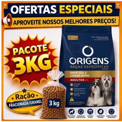 Ração Seca Origens 3kg E 1 Kg GRANEL Premium Especial